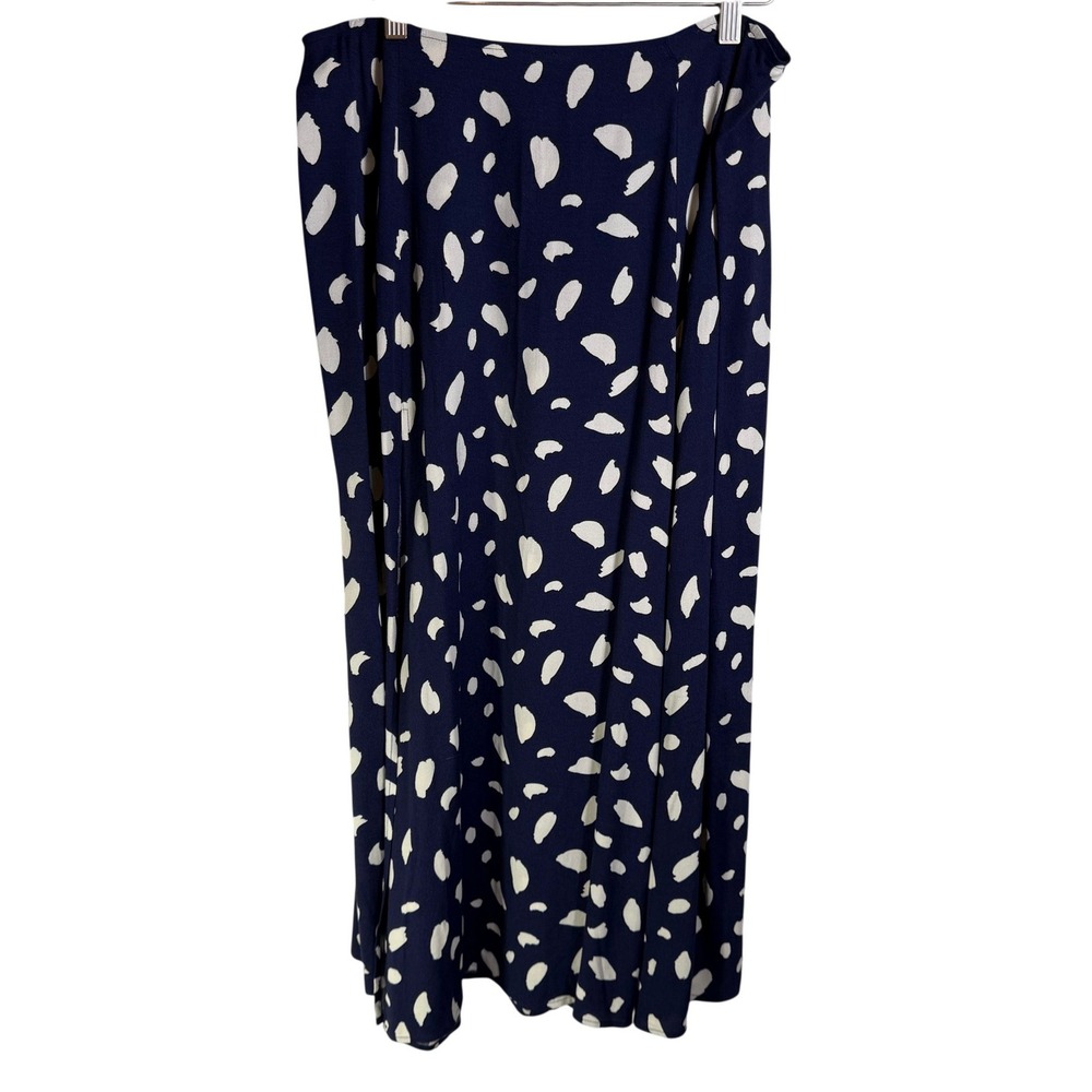 Reformation Navy Blue White Abstract Brushstroke Midi Skirt Side Slit Size 10
